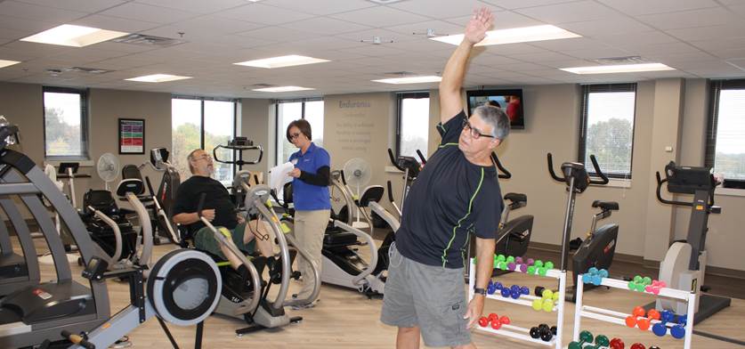 Patients participating in heart rehab exercises