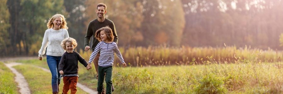 family walking outside