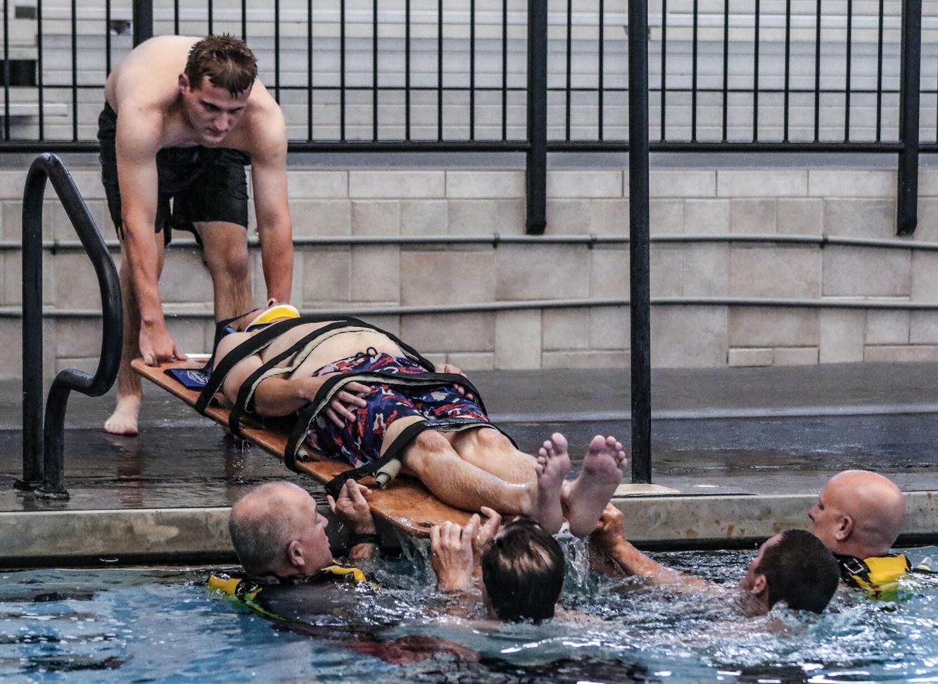 fire department drill in pool
