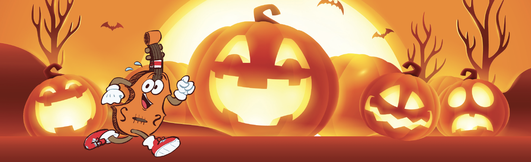 Fitt Fiddle running through a pumpkin trail
