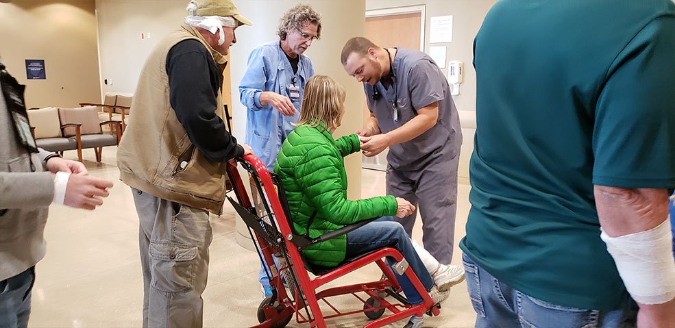 simulated patient in wheelchair