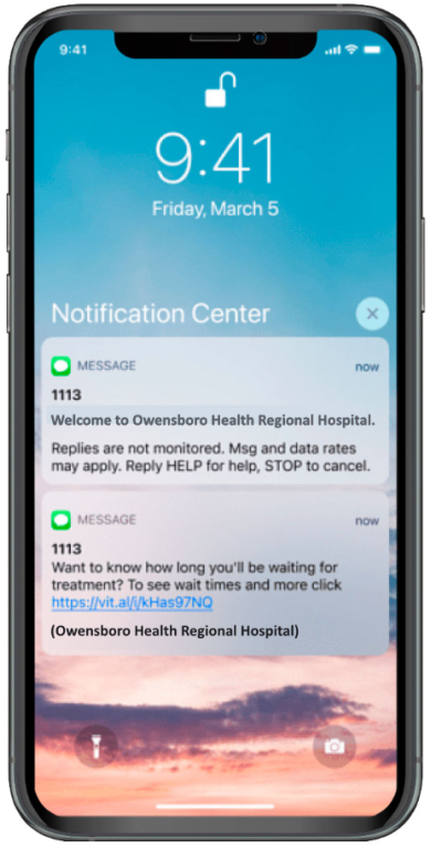 iPhone with example texts from ER Advisor