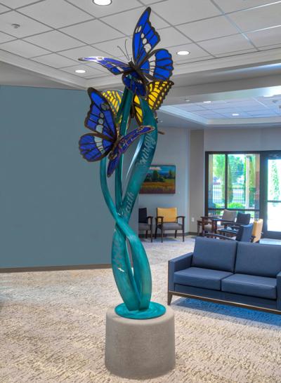 butterfly sculpture in the Cancer Center lobby